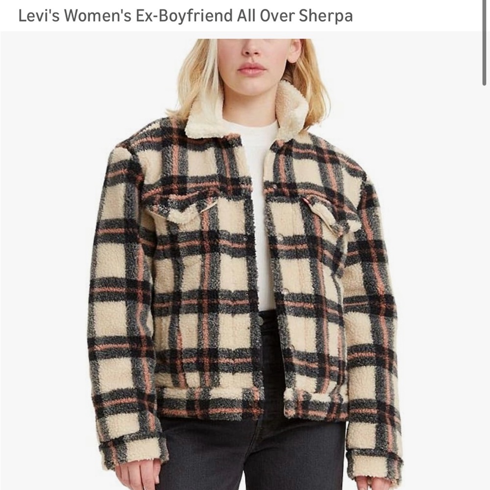 Levi's Cream and Black Plaid Teddy Jacket